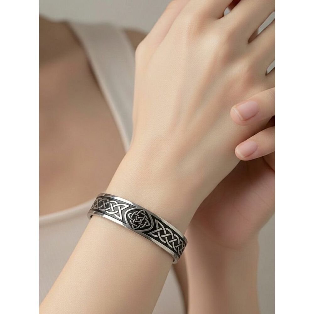 Viking Celtic Knot Stainless Steel Cuff Bracelet ⚔️ Nordic Irish Unisex Bangle